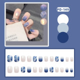 24PCS Gradient Purple Fake Nails Short Round Head Sweet Style Press on Nails Tips Wearable Finished Full Cover Nail Patches