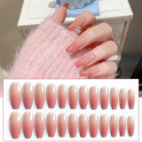 24PCS Pink Gradient Design Press on Nail Coffin Head Detachable Nail Art Decorations Sweet Style Summer False Nail Patches