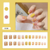 24pcs Fake Nails With Glue Crystal Cherry Short Style Square Head Nail Sticker Finished Artificial Nail Press On Nails Design DL
