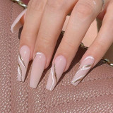 24pcs/box nude color french fake nails with a pattern oval head full cover artificial nails with glue pre design acrylic nails
