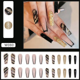 European Fake Nails Women Coffin MId Length False Nails Tip with Stripe Design Press on Matte Nail Patch for DIY Art Nail Salon