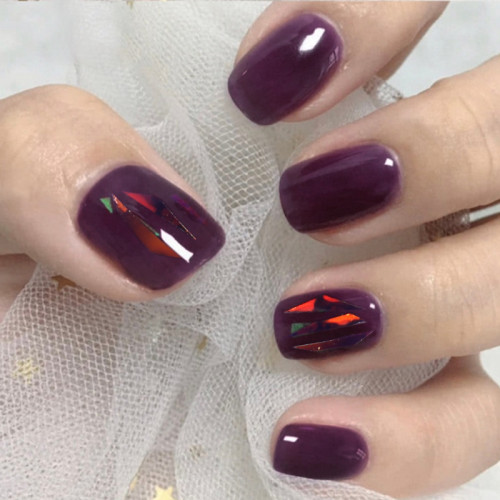 24Pcs/boxed Purple Color Round head Short press on Nails Aurora Effect Wearable fake nail tips full cover acrylic for girls DIY