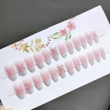 24pcs Long Coffin Ballet Press on Nails Full Finished Fake Nails With Aurora Butterfly Pink Color False Nail Patch Manicure Tool
