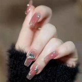 24PCS Press On Nails with Diamond Butterfly Design White Fake Nails Coffin Ballet False Nails Manicure Salon DIY  Full Finished