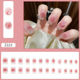 24PCS Press on Nails with Cherry Blossoms Prnited Fake Nail Ins Summer Girl Nail Art Mid Length Coffin False Nail Manicure Tool