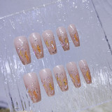 Fake Nails with Glitter Diamond Design 3D Rhinestones Decor Ballet Press on Nails Sweet Style Fake Nails Stick On Nail Patch