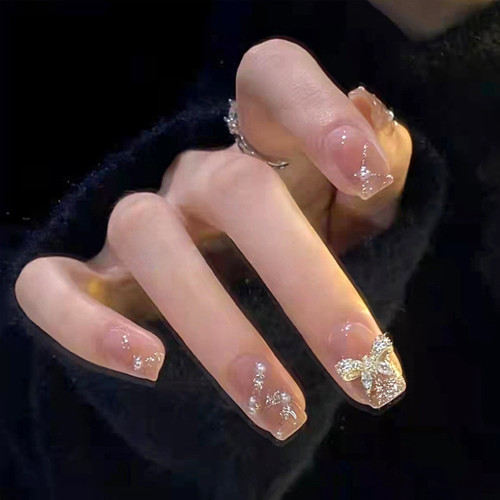 24Pcs Full Finished Shiny Bow Design Fake Nail Self-Adhesive Press on Nails for Girl Glitter False Nails For Nail Decorations