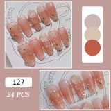 24PCS Full Finished 3D Flower Carved Fake nails Long Coffin Ballet Press on Nails Nude Color Flower Design Girl Lady Nail Art