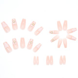 3D Floral Fake Nails Nude Pink Press on Nails Long Paragraph Manicure Salon Nail Art False Nail Removable Full Finished for Girl