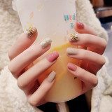 24pcs/set Light Grey Rhinestone Short Size Design Artificial Nail DIY Fashion false nails with glue fake nails press on for girl