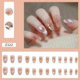 24Pcs 3D Butterfly Decor False Nail with Glitter Pearl Full Finished Fake Nail for Women Girls Sweet Style Finger Salon DIY