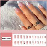 24PCS Press on Nails White Tai Chi Design Fake Nails Full Cover Detachable Stick on Nail Sweet Style Manicure Salon DIY Art Tips