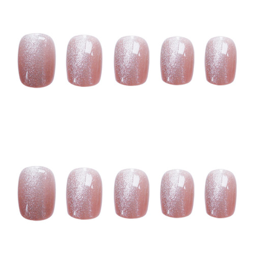 24pcs short Pink Glitter Nail Patch Cat eye False Nail Patch Acrylic artificial nails Women girl Nail DIY fake Nail Tips
