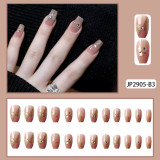 24PCS Shint Rhinestones Design Press on Nail Full Finished Korean Stick on Nail Piece Removable Detachable Fake Nails Patch