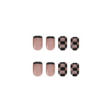 New Black Grids Nail Patch French Style Wearable  Removable Short Square Head Manicure Tool Nail Art 24PCS  False Nail Patch
