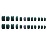 24pcs Dark Green False Nail with 3D Rhinestones Decor Detachable Manicure Tool Fake Nail for Women Girl Nail DIY Press on Nails