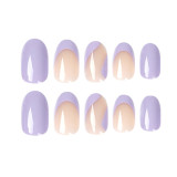 24PCS French Style Purple False Nails Long Oval Round Tip Women Girls Artificial Nails Fake Nails Removable Press on Finger Nail