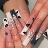 European Style Fake Nails French 3D white Petals Extra Long Coffin Press on Nail Full Cover Full Finished Stick On Nail Tips