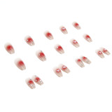 24pcs False Nails Heart with Shiny Diamond Sweet Long Press On Nails Elegant Fingernails Stickers Artificial Nails Manicure Tool