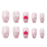 24PCS Press on Nails with Shiny Stars & 3D Bow Design Full Cover Full Finished For Girl Lady Nail Art Tips False Nail Patch