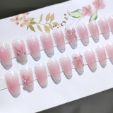 24pcs Long Coffin Ballet Press on Nails Full Finished Fake Nails With Aurora Butterfly Pink Color False Nail Patch Manicure Tool