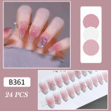 24pcs Long Coffin Ballet Press on Nails Full Finished Fake Nails With Aurora Butterfly Pink Color False Nail Patch Manicure Tool