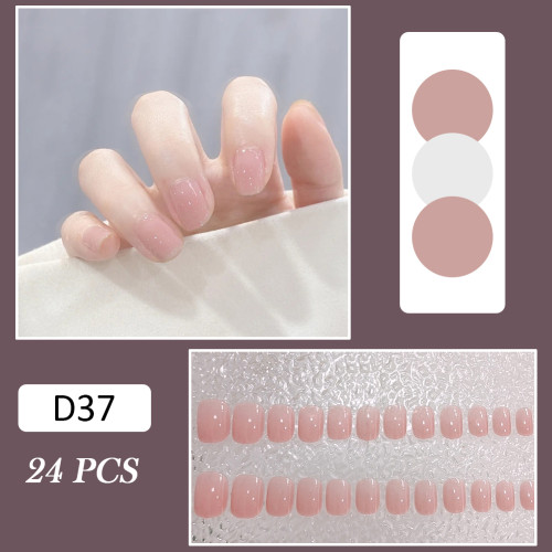 24Pcs Nude Pink False Nail Short Round Style Girl Nail Art Patch Stick on Finger Fake Nail Nude Color Warm Summer false nail