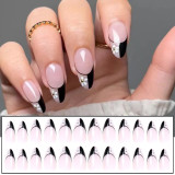 24pcs Point Head False Nails Tips Press On Nail with Heart Print Design Girl DIY Nail Patch Removable French Style Fake Nails
