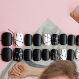 24pcs Fake Nails Press On Nails Designs Glossy Black White Nail Stickers Finished Nail Stickers Artificial Nails With Glue DL