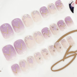 Girl Sweet Candy Color Fake Nail Press On Nail Tips Gradient Purple Glitter Rhinestone False Nail Short Full Cover Nail Stickers