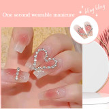 24pcs Ballet Fake Nails Coffin Head Pink Color Press On Nail Art tips with 3D Heart And Bow Design French Style Girl False Nails