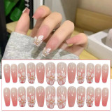 24PCS Full Finished Light Blue Fake Nails Press on Nails with 3D Rhinestone Design Full Finished Artificial False Nails Press On