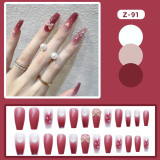 24pcs Pink Rose Design False Nail Patch Coffin Fake Nails Removable Long Paragraph Fashion Manicure Nail Art Press On Nail Tips