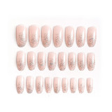 24pcs Fake Nails With Glue Type Shiny Long Paragraph Fashion Removable Manicure Patch False Nails Press On Save Time For Girls D