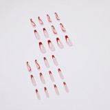 24PCS Red White Wave Fake Nails Mid-length Ballet Wearable Fake Nails press on Nail Tips Full Cover  Girl Nail Art Decoration