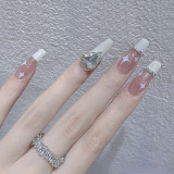 24PCS Press On Nails with Diamond Butterfly Design White Fake Nails Coffin Ballet False Nails Manicure Salon DIY  Full Finished