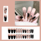 24pcs/box Artificial Nails With Glue Mid-length Fake Nails Gradient Wear Nail Stickers Finished Fake Nails Press On Nails Coffin