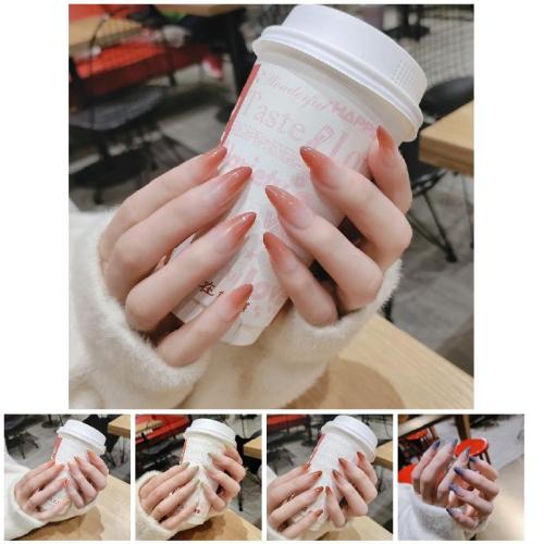 24PCS Gradients Color Point Head False Nails Wearable Women Girl Nail Art Full Cover Fake Nails Press On Nail Patch with Glue