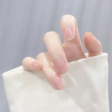 24Pcs Nude Pink False Nail Short Round Style Girl Nail Art Patch Stick on Finger Fake Nail Nude Color Warm Summer false nail