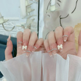 24pcs/set Light Grey Rhinestone Short Size Design Artificial Nail DIY Fashion false nails with glue fake nails press on for girl