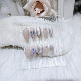 24pcs Pearl Inlaid Fake Nails Long Pointed Head Cat Eye Shiny Press on Nails with Pearl Design Bride Wedding False Nail Patches