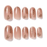 24Pcs/boxed Nude Color Shiny press on nails Women Bride Wearable Disassembly Full Cover Finger Fake Nail with Glue for girl DIY