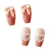 French Ins Style False Nails Bow Design Fake Nail Patch False Nail Patch Mid Length  Coffin Ballerina Acrylic Artificial Nails