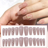 24PCS Press on Nail Pearl Design Pink Color Fake Nails Full Finished Girl Removable Summer Sweet Style False Nails Nail Decor