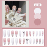 24pcs Pink Rose Design False Nail Patch Coffin Fake Nails Removable Long Paragraph Fashion Manicure Nail Art Press On Nail Tips
