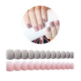 Ladies Sweet Light Grey Pink Color Fake Nails DIY Fashion Nail Art Tips with Glue Short Size Design Artificial Nails 24pcs