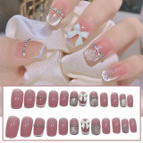 24PCS Press on Nail Pearl Design Pink Color Fake Nails Full Finished Girl Removable Summer Sweet Style False Nails Nail Decor