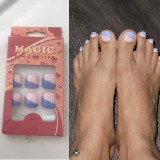 24pcs Fake Nails With Glue False ToeNails Summer Simple Wearing Nail Art Pattern Removable Nail Press On Nails Square DL