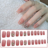 24PCS Press on Nail Pearl Design Pink Color Fake Nails Full Finished Girl Removable Summer Sweet Style False Nails Nail Decor