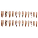 24PCS Shiny Rhinestones Design Ballet Fake Nails Nude Color Super Long Full Finished Press on Nail Patches Fake Nails for Girls